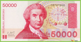 Voyo CROATIA 50000 Dinara 1993 P26a B311a C UNC - Croacia