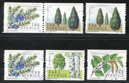 Réf 77 < SUEDE Année 2008 < Yvert N° 2615 à 2618 + Paire Ø Used < SWEDEN < Arbres Tree > Bouleau Genevrier - Oblitérés