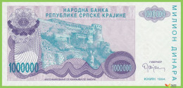 Voyo CROATIA - SPRSKA KRAJINA 1000000 Dinara 1994 PR33a B227a A UNC - Croatie
