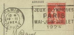 FRANCE - FLIER DEPARTURE PMK "PARIS DEPART JEUX OLYMPIQUES" ON FRANKED PC (VIEW OF PARIS) TO BELGIUM - 1924 - Estate 1924: Paris