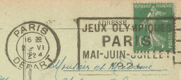 FRANCE - FLIER DEPARTURE PMK "PARIS DEPART JEUX OLYMPIQUES" ON FRANKED PC (VIEW OF PARIS) TO LE PEGUE (26) - 1924 - Ete 1924: Paris