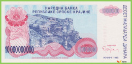 Voyo CROATIA - SPRSKA KRAJINA 10000000000 Dinara 1993 PR28a B222a A UNC - Kroatien