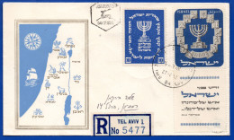 2877. ISRAEL.1952 MENORAH,# 55 + LABEL VERY FINE FDC - FDC