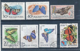 7 Timbres Oblitérés PAPILLONS  Hongrie Tchécoslovaquie  Nicaragua XI-3 - Schmetterlinge