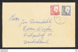 SWEDEN: 1953 COVERT WITH TWIN VALUES 20 O. + 20 O. (357 + 358) - TO GERMANY - Covers & Documents