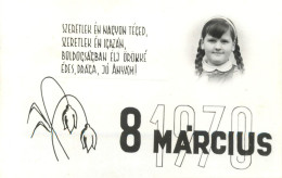 8 March Mother's Day Greetings 1970 Snowdrop Flowers & Schoolgirl - Día De La Madre