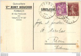 FORBACH QUINCAILLERIE VVE REMY BOUCHER  ENVOYEE AUX FORGES DE SAINT NICOLAS REVIN ARDENNES EN 1937 - Forbach