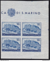 1951 SAN MARINO, UPU , Posta Aerea , N°  96 Lire 200 Azzurro ND MNH** QUARTINA - Sonstige & Ohne Zuordnung