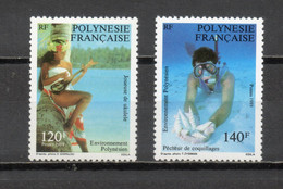 POLYNESIE  N°  331 + 332  NEUFS SANS CHARNIERE COTE  6.70€    COQUILLAGE ANIMAUX FAUNE PECHEUR INSTRUMENTS DE MUSIQUE - Unused Stamps