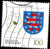 RFA Poste Obl Yv:1586 Mi:1716 Thüringen Armoiries (Lign.Ondulées) (Thème) - Timbres