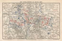 1890 France, The Battle Of Metz, Carta Geografica Antica, Old Map, Carte Géographique Ancienne - Carte Geographique