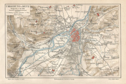 1890 France, Metz And Surroundings, Carta Geografica Antica, Old Map, Carte Géographique Ancienne - Carte Geographique