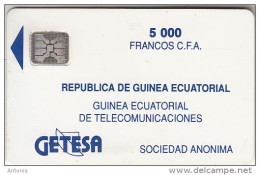 EQUATORIAL GUINEA - Getesa Logo(matt Surface), First Issue 5000 FCFA, Chip SC4, CN : 32127, Used - Equatorial Guinea