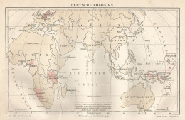 1890 German Colonies, Carta Geografica Antica, Old Map, Carte Géographique Ancienne - Carte Geographique