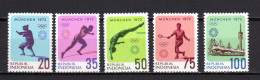 Indonesia 1972 Olympic Games Munich, Badminton, Athletics Etc. Set Of 5 MNH - Summer 1972: Munich