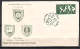 INDE. N°334 De 1971 Sur Enveloppe 1er Jour. Cricket. - Cricket