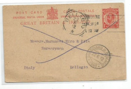 UK Britain PSC King D.1 London 10jun1912 To Italy - Storia Postale
