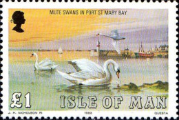 Man Poste N** Yv:244 Mi:235 Mute Swans In Port St Mary Bay - Isla De Man