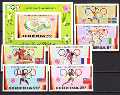 Liberia 1972  Olympic Games Munich, Football Soccer, Cycling, Equestrian Etc.set Of 6 + S/s Imperf. MNH - Verano 1972: Munich