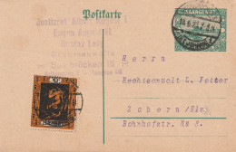 Sarre Entier Postal Saarbrücken Pour L'Alsace 1923 - Entiers Postaux