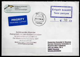 Corona Covid 19 Postal Service Interruption "Zurück An Den Absender.. " Reply Coupon Paid Cover To NOUMEA NEW CALEDINIA - Cartas & Documentos