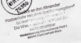 Corona Covid 19 Postal Service Interruption "Zurück An Den Absender.. " Reply Coupon Paid Cover To NOUMEA NEW CALEDINIA - Disease