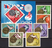 Mongolia 1972 Olympic Games Munich, Wrestling, Equestrian, Athletics Etc. Set Of 7 + S/s MNH - Estate 1972: Monaco