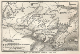 1890 Germany, Jena Battle, Carta Geografica Antica, Old Map, Carte Géographique Ancienne - Carte Geographique