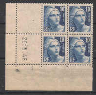 FRANCE - 1946 - N°YT. 726 - Marianne De Gandon 10f - Bloc De 4 Coin Daté - Neuf Luxe ** / MNH / Postfrisch - 1940-1949