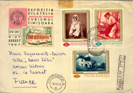 1967 RUMANIA , TIMISOARA , EXPOZITIA FILATELIA TURISMUL , POR AVION , MAT. ESPECIAL , SOBRE CIRCULADO - Briefe U. Dokumente