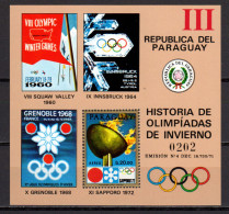 Paraguay 1972 Olympic Winter Games Sapporo S/s "III" MNH - Invierno 1972: Sapporo