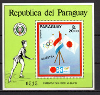Paraguay 1971 Olympic Games Sapporo S/s With "Muestra" Overprint MNH - Inverno1972: Sapporo