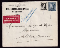 DDFF 845 --  Enveloppe EXPRES TP Poortman Et Col Ouvert - LESSINES Annulation Manuscrite De FORTUNE (1940/41) - 1936-51 Poortman