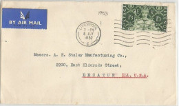 UK Britain Coronation QE2 HV 1S3 Solo Franking Commerce AirmailCV Liverpool 6jul1953 To USA Decatur IL - Postmark Collection