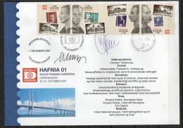 Martin Mörck. Denmark 2001. Int. Stamp Exhibition HAFNIA'01. Employee Party. Menu. Michel 1287-1290, 4-strip. Signed. - Autres & Non Classés