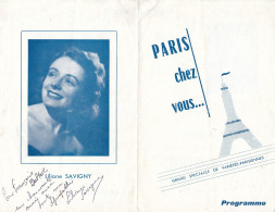 PROGRAMME PUBLICITAIRE -VARIETES PARISIENNES - AUTOGRAPHES LILIANE SAVIGNY - EMILE BOUTHIAUX - CHANTEUR MASQUE - 50'-60' - Singers & Musicians