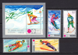 Poland 1972 Olympic Games Sapporo Set Of 4 + S/s MNH - Invierno 1972: Sapporo