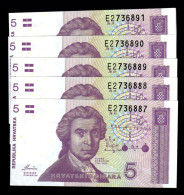 CROATIE - LOT 5 Billets De 5 Dinars - 1991 - P 17a - NEUFS - Kroatien