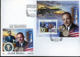 Guinea Bissau 2022, Space, Armstrong, Kennedy, BF IMPERFORATED In FDC - Kennedy (John F.)