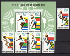 Togo 1972 Olympic Games Munich, Basketball, Athletics Set Of 5 + S/s MNH - Verano 1972: Munich