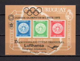 Uruguay 1972 Olympic Games Munich, Lufthansa 15th Anniv. Of First Flight To Uruguay S/s With Black Overprint MNH - Summer 1972: Munich