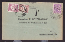 DDFF 854 --  Carte Privée (Producteurs De Lait) TP Petit Sceau VISE 1951 Vers BLEGNY TREMBLEUR - Taxée 1 F 40 C - Covers & Documents