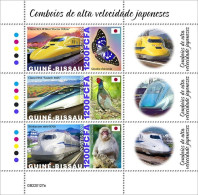 Guinea Bissau 2022, Train In Japan, Bird, Monkey, Butterfly, 3val In Block - Gallinacées & Faisans