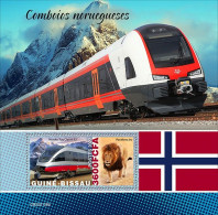 Guinea Bissau 2022, Train In Norway, Lion, Block - Félins