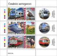 Guinea Bissau 2022, Train In Norway, Bird, Horse, Reindeer, 3val In Block - Horses