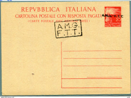 Trieste A - CP Lire 20 + 20 "Democratica" N. 8B Soprastampa A Mano - Interi Postali