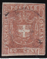 1860 TOSCANA, N. 22a 80 Cent. Bistro Carnicino USATO Certificato Bolaffi - Toskana