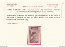 1946 CORPO POLACCO, N° 8B 2z. Bruno Rosso CARTA SPESSA (*) SENZA GOMMA - 1946-47 Período Del Corpo Polacco