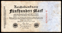 DEUTSCHLAND - ALLEMAGNE - 500 Mark Reichsbanknote - Chiffres Rouges - 1922 - P74a - VF / TTB - 500 Mark