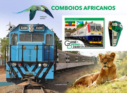 Guinea Bissau 2022, Trains Of Africa, Lion, Parrot, BF IMPERFORATED - Pappagalli & Tropicali